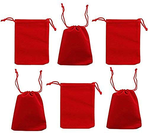 rainbowroseus Samtstoffbeutel für Schmuck, Kordelzug, Weihnachten, Süßigkeiten, Geschenkbeutel, Hochzeitsgeschenke, Rot, 10,2 x 12,7 cm, 50 Stück