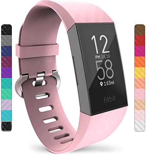 Yousave Accessories Correa Compatible con Fitbit Charge 3 & Charge 4, Pulsera Deportiva de Silicona de Repuesto Compatible con Fitbit Charge3 / Charge4 - Pequeña - Rosa Rubor