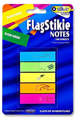 Premier Stationery W2117512 Sign Here Stik-ie Notes Flag Page Markers