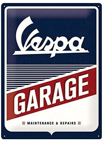 Nostalgic-Art Retro Tin Sign – Vespa – Garage – Gift idea for scooter fans, Metal Plaque, Vintage design for wall decoration, 15 x 20 cm