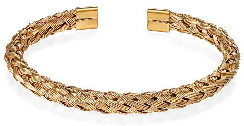JewelryWe Herren Damen Armreif Edelstahl Verdrehten Stahlkabel Armband Offen Armspange Silber/Gold/Rosegold