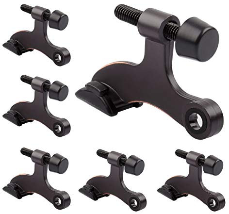 6 Pack Hinge Pin Door Stopper Oil Rubbed Brass - Adjustable Heavy Duty Hinge Pin Door Stop with Black Rubber Bumper Tips
