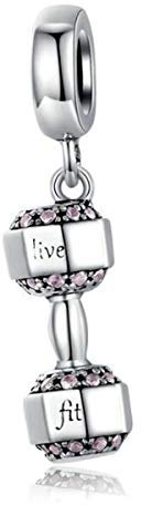 Schwarze Emaille-Sport-Fußball-Charms, 925er-Sterlingsilber, Charms für Pandora-Armbänder (Hantel-Anhänger), Sterling-Silber