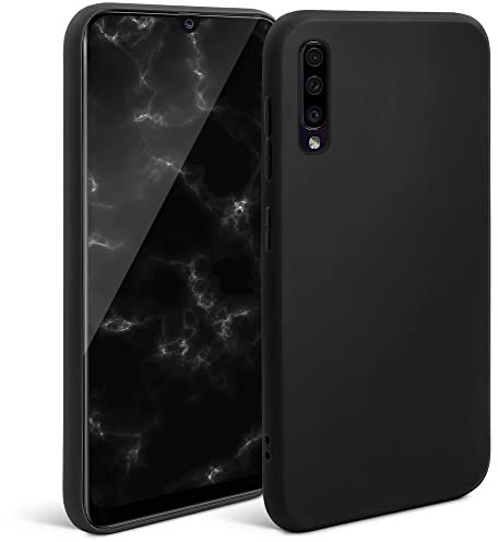Moozy Minimalist Series Coque en Silicone pour Samsung A50, Noire - Finition Mate, Étui Fin et Mince de TPU Souple Case Cover