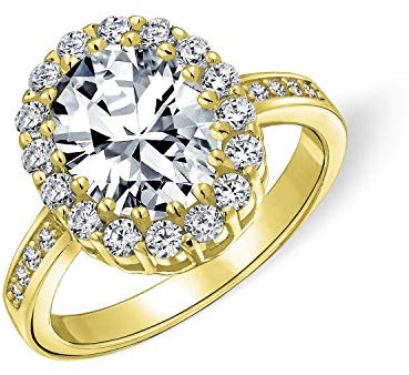 Personnaliser Traditionnel Style Vintage Zirconium Cubique Aaa Cz Promise 4Ct Ovale Pave Halo Bague De Fiançaillesilles Pour Femmes Plaqué Or 14K .925 Argent Sterling Personnalisable