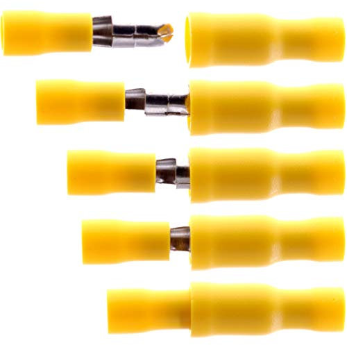 100-tlg Rundstecker & Hülse Gelb Kabel Steckverbinder Stoßverbinder Kabelschuhe Stecker