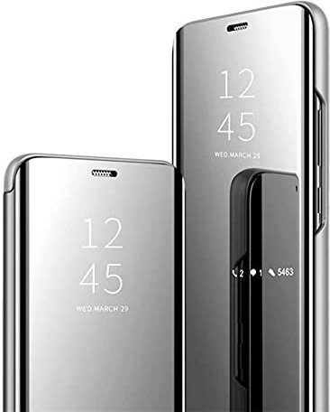 Jacyren Kompatibel Samsung Galaxy S7 Edge Hülle, Leder Flip Case Spiegel Handyhülle S7 Schutzhülle 360°Hard PC Transluzent View Miroir Stoßfest Cover Ständer Funktion Tasche Etui (S7 Edge, Silber)