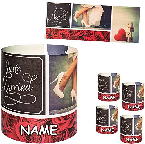 alles-meine.de GmbH 10 Stück - kleine Tischlichter Motiv frei wählbar Hochzeit - Just Married inkl. Name - 10 cm - Licht - für Teelichter/Batterie LED Lichter & Kerzen - ..
