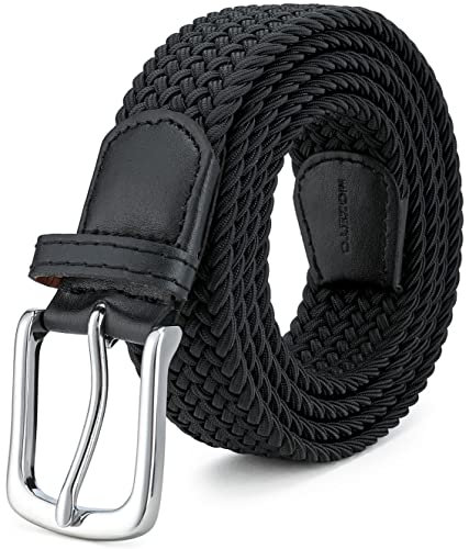 MOZETO Elastisch Stretch Gürtel Breite 3.3cm, Stoffgürtel Stretchgürtel Flechtgürtel Geflochtener Gürtel für Damen und Herren, Schwarz, Geeignet für 34-38 taille / Länge115cm