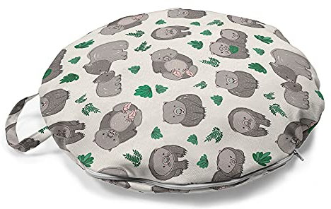 ABAKUHAUS Tier Rundes Bodenkissen mit Griff, Wombats mit Blattpflanzen, dekoratives Kissen für Wohnzimmer & Schlafsäle, 45 cm, Ivory Tan