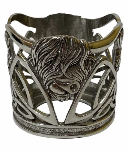 KWH Stunning Pewter Highland Cow & Scottish Thistle Wine Bottle Holder