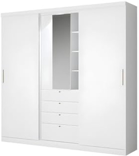 Vente-unique - Armoire 2 Portes coulissantes - Miroir et tiroirs - L240cm - Coloris : Blanc - BODIL