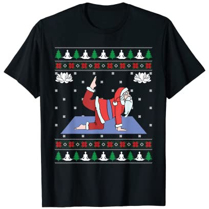 Süßer Yoga-Pose Santa Ugly Christmas Sweater Xmas Lovers T-Shirt