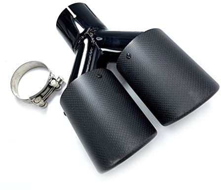 FRIGENN 1 Stück Auto Matt Carbon Black Edelstahl Auspuff Dual Tips Schalldämpfer Doppelrohre Auspuff Dual Tips Zubehör