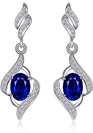 JewelryPalace Luxus Ovalschliff 2.2ct Erstellt Blau Saphir Ohrhänger Ohrstecker, Blauer Stein Schmuck Set, Ohrringe Silber 925 Mädchen Echt Silber Damen 925, Modeschmuck Ohrringe für Frauen Geschenke