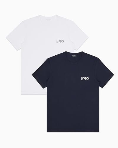 EMPORIO ARMANI Herren 2-Pack Crew Neck T-Shirt, weiß/blau, XL