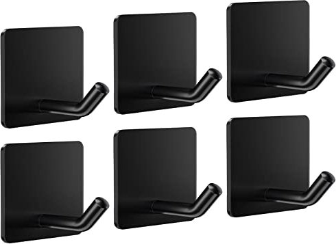 Aikzik Haken Selbstklebende 6 Stück Handtuchhaken Ohne Bohren Edelstahl Bademantelhaken Wandhaken Bad und Küche, Schwarz