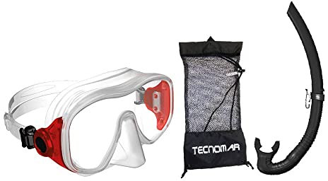 TECNOMAR Fusion-Maske, Atemschutzmaske + Tasche, Taucherbrille, Erwachsene, Unisex, Rot/Schwarz (mehrfarbig), Einheitsgröße