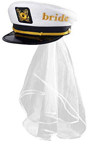 MGupzao Bride Captain Hat with Veil for Bachelorette Gifts for Bride, Nautical Bachelorette Sailor Hat for Bridal Shower Accessories, Wedding Decor