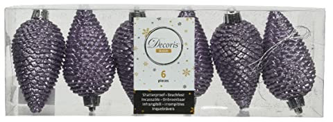 Kaemingk Christbaumschmuck Zapfen 8cm Kunststoff 6 Stück Weihnachtskugeln Christbaumkugeln Heidelila