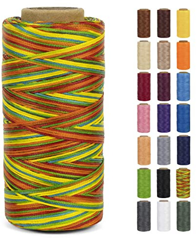 LEREATI Ledergarn 0,8mm x 260m Flacher Wachsschnur Gewachster Faden Leder Nähen Faden, Leder Nähgarn Garn für Handwerk, Nähen, Reparatur, Buchbinden, Schmuck, Häkeln (Bunt)
