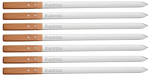 KAOROU Kabob Spieße, 58,9 cm lang, 2,5 cm breit, robuster Edelstahl mit Holzgriff, perfekt für Koobideh Kebab persisch/brasilianischer Stil, Huhn, Garnelen, Kebab, 7 Stück mit Tasche