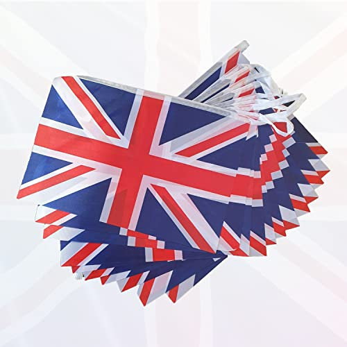 Trimming Shop 40M Union Jack Fabric Bunting – 100 Double-Sided Rectangle Flags | Waterproof British Fabric Flag Banner for King Charles III Birthday, Royal Street Party, BBQ, Pub, Garden Decor