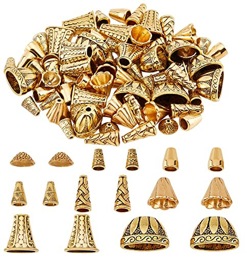 NBEADS 80 Stück Tibetischen Stil Legierung Endkappen, 8 Styles Antik Goldene Blume Perlen Spacer Endkappen Spacer Perlen Ende Caps Perlen Cone Für Ohrring Halskette Schmuck DIY Handwerk Herstellung