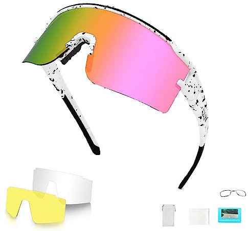 ZISTRFLO Polarisierte Sport-Sonnenbrille mit 3 austauschbaren Gläsern, Sportbrille mit verstellbaren Bügeln zum Radfahren, Fahren und Golfen, U06