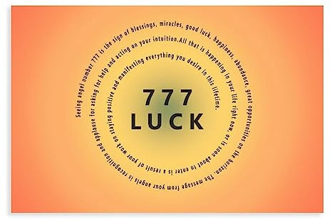 Angel Numbers 777 Kunstposter (27) Leinwandposter Wandkunst Dekor Bild Gemälde für Wohnzimmer Schlafzimmer Dekoration Rahmen Stil 08x12inch (20x30cm)