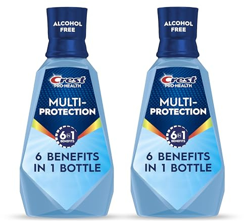 Crest Mouthwash Pro Health Multi-Protection, 1L, 2 Pack, 6-in-1 Benefits, Alcohol Free, Enamel Repair, Breath Freshener, Anti Cavity, Fluoride mouthwash, Bad Breath Treatment for Adults, Contains CPC