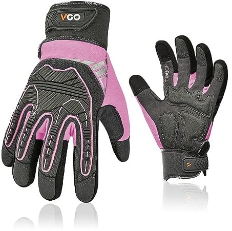 Vgo... Heavy Duty Work Gloves for Women,Synthetic Leather Yardwork Gardening Gloves,Impact Protection Construction Gloves,Vibration Reduction Mechanic Gloves Women Touchscreen 1Pair SL8849IP(Pink,L)