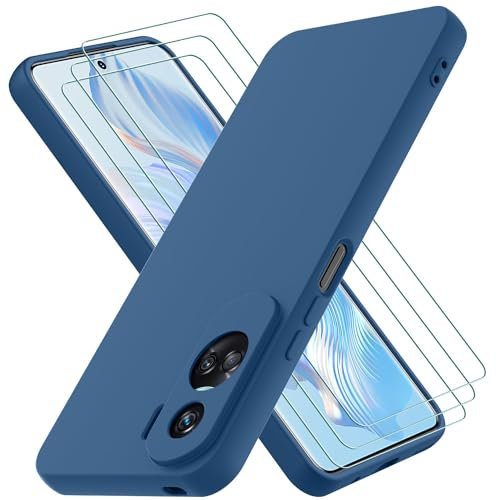 Coque Honor 90 Lite, avec 3 Verre trempé Protection écran, Couche Intérieure Douce, Mince Souple Silicone Étui Protection Antichoc Bumper Housse TPU Téléphone Case Cover, Bleu