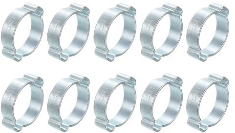 sourcing map 10Pcs Double Ear Hose Clamps, Adjustable 22-25mm(0.87x0.98) Iron Zinc Plated Two-Ear Hose Clamp, O Clip Hose Clamps Fuel Line Clamps Hose Clamp, Double Ear O Clips