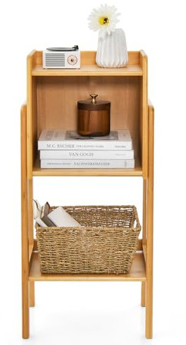 COSTWAY Bücherregal, Bambus Standregal mit 3 Ebenen, Regal stehend, A-förmiger Rahmen, Kinderregal für kleine Räume, Schlafzimmer, Wohnzimmer (3 Ebenen)