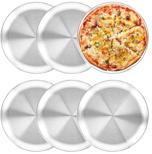 WOPPLXY Set di 6 piastre per pizza da forno 26 cm, piatto per pizza rotondo in acciaio inossidabile per cottura al forno