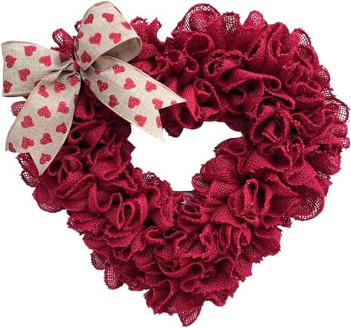 Front Door Hanging Heart Wreath Love Heart Shaped Wreath Valentine's Day Wreath Heart Garland for Valentine's Day Wedding Party Hanging Decor - 40CM