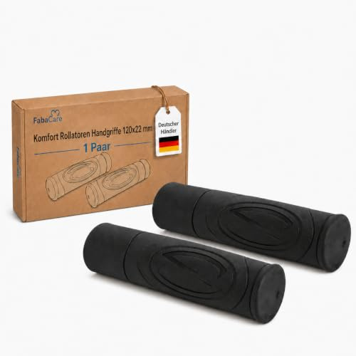 FabaCare Komfort Rollator Handgriffe 120x22 mm, 1 Paar | Ergonomische Ersatzgriffe für Rollatoren, Antirutsch Komfortgriffe rechts & links, Schwarze Handfasser, Für Mobilitätshilfe