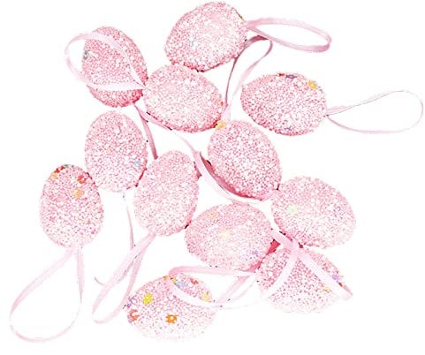 12X Osterei Ornamente Ostern, Handbemalte Buntes Ei, Ostereier zum Aufhängen - pastellfarbene Osterdeko mit tollen Mustern - Deko Ostereier mit Schnur zum Aufhängen (Pink, One Size)
