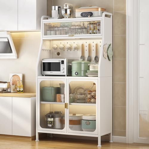 Hengriacly Küchenschrank hochschrank küche 160 cm, küchenschränke mit Rollen und Verstellbare Füße, Küchenbuffet mit verstellbarem Regal, Vorratsschrank für Küche Wohnzimmer Büro Esszimmer