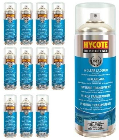 Hycote Double Acrylic Spray Paint, Clear Lacquer, 400 ml (Pack of 12)