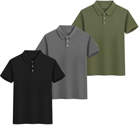 YUSHOW 3er Pack Poloshirt Herren Kurzarm Waffel Shirt Männer Hemd Leicht Freizeit Tennis Poloshirts für Herren Sommer Golf Polo Shirts