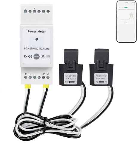 Smart Energy Monitor: conforme a Tuya, monofase, tensione in tempo reale, corrente, fattore di potenza e misurazione della potenza attiva, controllo app mobile, supporto vocale Alexa e Google