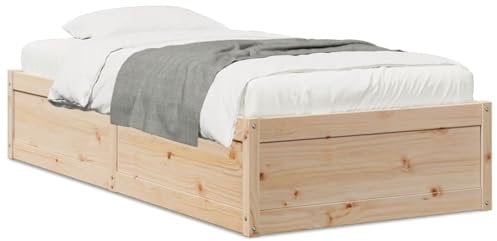 vidaXL Massivholzbett, Bett mit Sperrholzlatten, Einzelbett für Schlafzimmer, Holzbett Bettgestell, Modern, 90x190cm Massivholz Kiefer