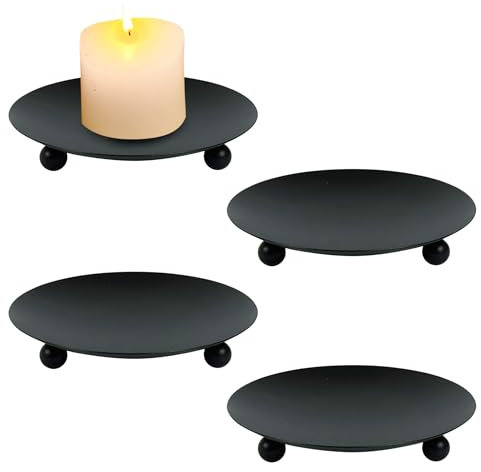 TIED RIBBONS Plate Holders Set of 4 Black Pillar Candle Holder Metal Candle Holder Modern Candle Holders for Pillar Candles, Living Room, Table Centerpiece, Diwali Decorations, Ganesh Chaturthi
