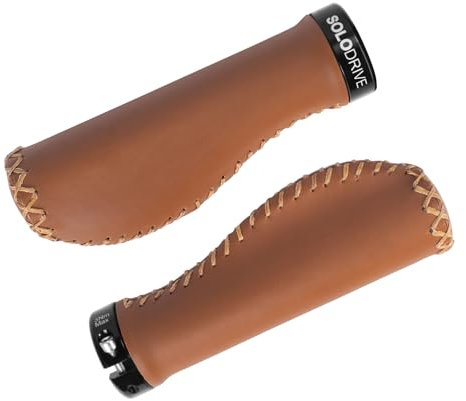 SOLODRIVE Ergonomische Design Lock on Fahrrad Lenker Griffe, PU Leder Griffe, Hand genäht Beach Cruiser Bike, Passend für die meisten 22,2mm (7/8) Fahrradlenker (Braun)