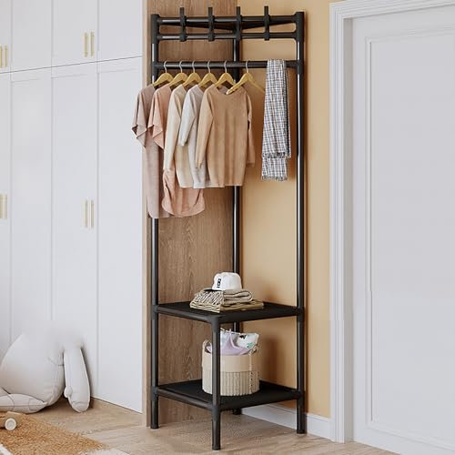 Porte-manteau d'angle à 2/3 niveaux pour couloir en métal, porte-vêtements autonome, étagère à chaussures pour chambre à coucher, salon et maison (B, 2 couches)