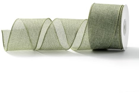 MORSUNBELA Grün Schleifenband Juteband mit Draht Geschenkband Breit 6,3 cm x 9 m Dekoband Seidenband mit Drahtkante,Salbeigrün