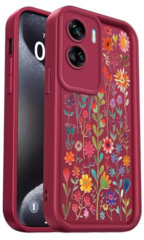 PanXCase Coque pour Honor 90 Lite 5G - Étui Silicone Souple Fine Légère Elegant Désign, Protection Caméra Antichoc Anti-Rayures Mince Housse (Wine Red,Flowers)