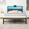 VERFARM 4ft6 Double Size Bed Frame with LED Lights Storage Upholstered Headboard and Charging Station, Heavy Duty Metal Platform Double Bed Frame, No Box Spring Needed, Noise Free, Easy Assembly